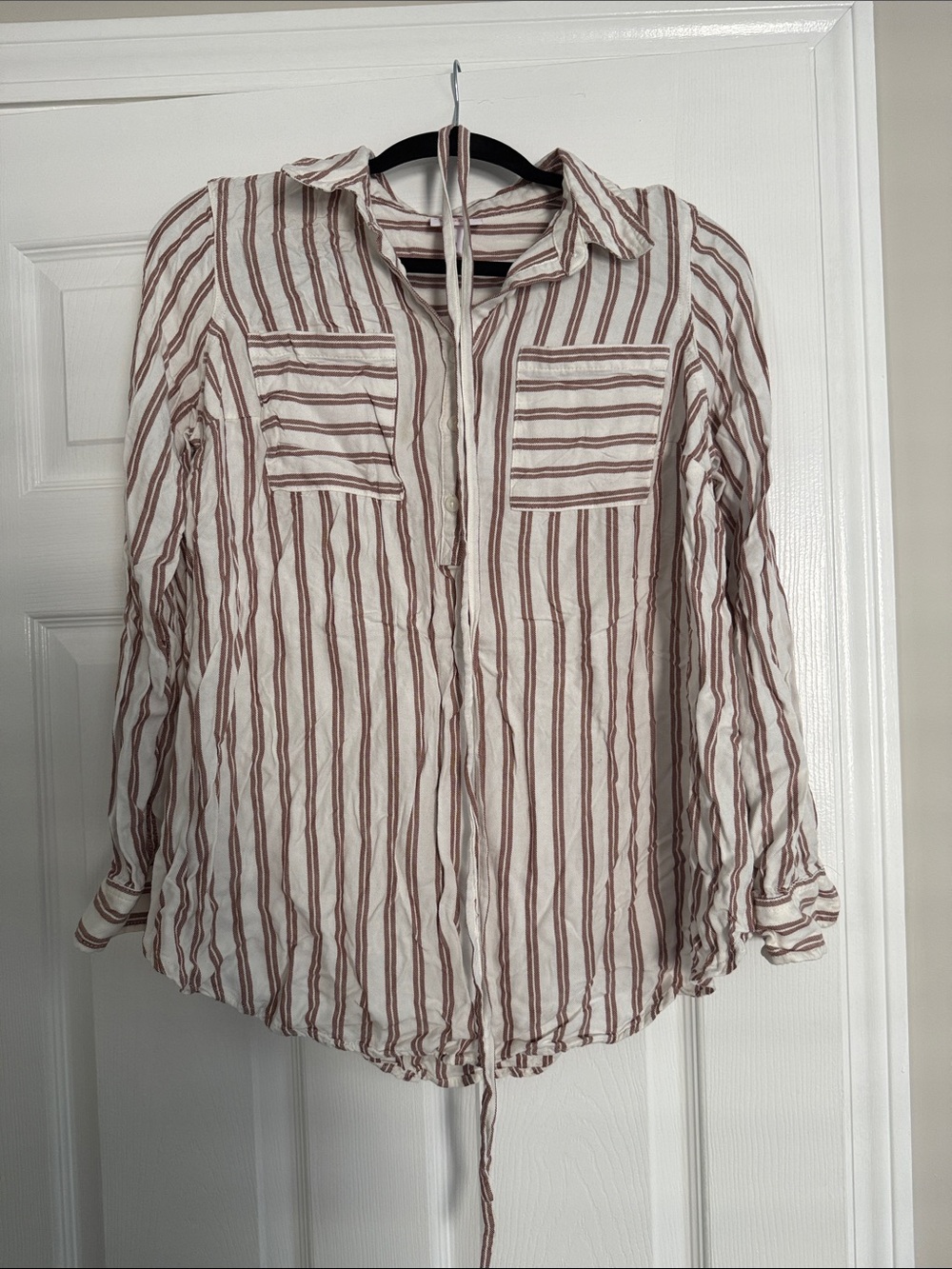 Isabel Maternity by Ingrid & Isabel White Shirt with Brown Stripes